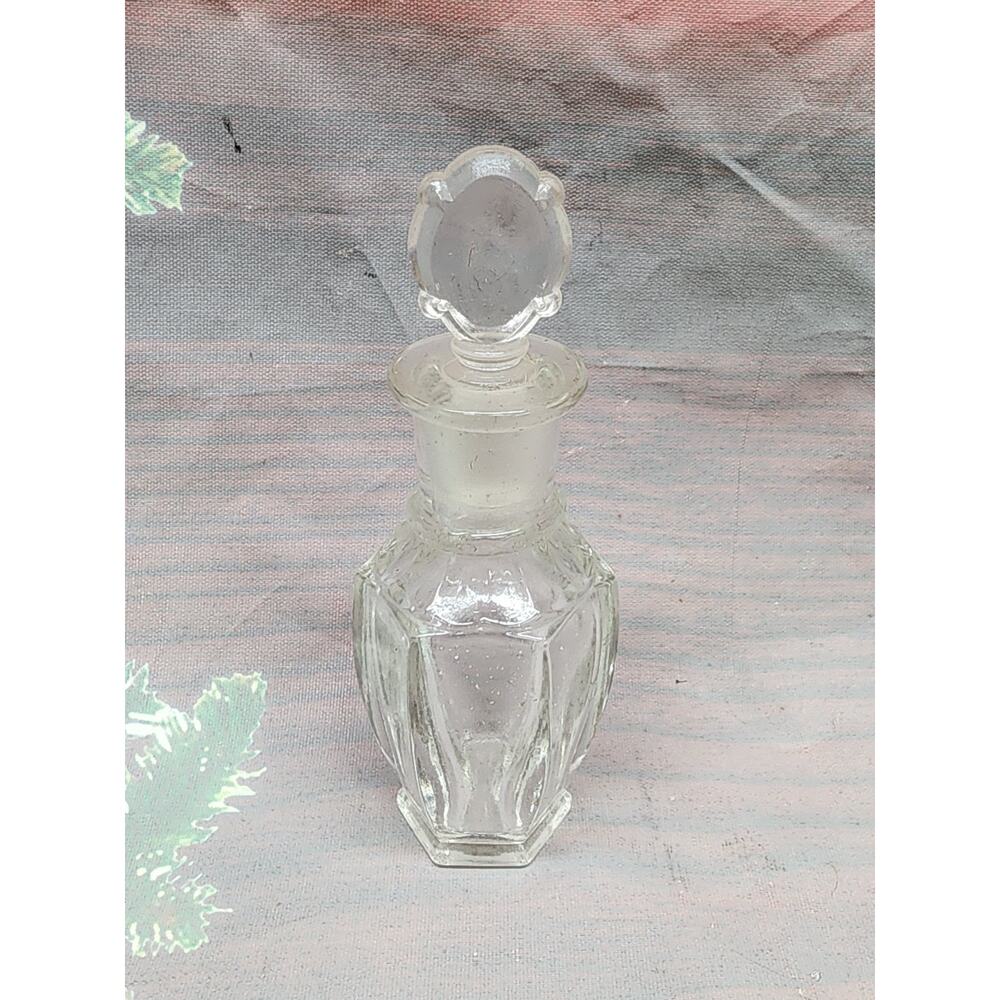 Vintage Glass Swirl Perfume Bottle, 4", w/stopper Clear Glass